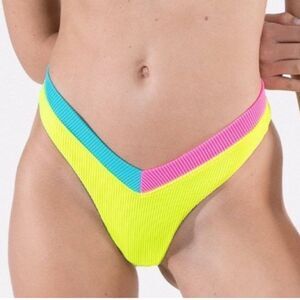 Oneone Jesse Bikini Bottoms Rib Neon High Cut Cheeky Color Block Free People M